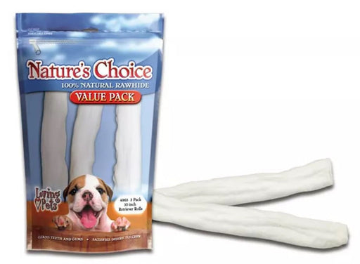 3pk 10" Nature's Choice White Rawhide Retriever Rolls - 10"  