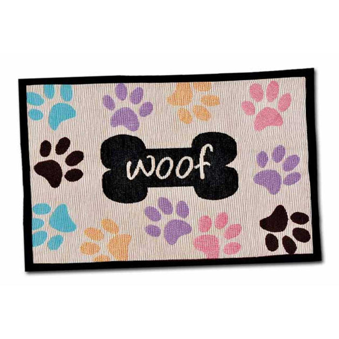 Chenille Fashion Mat - Woof with Multi Paws  