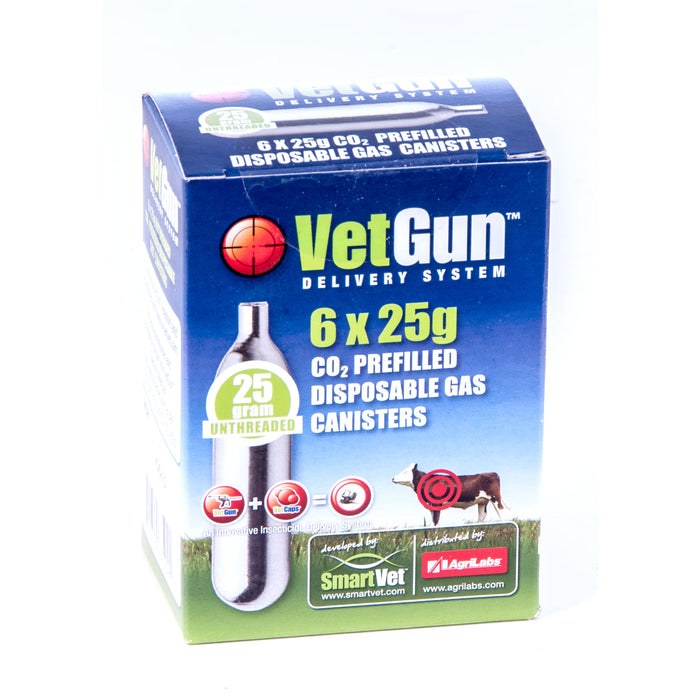 VetGun Applicator (& Accessories) - 25 gram CO2 Cartridges, 6 pack  