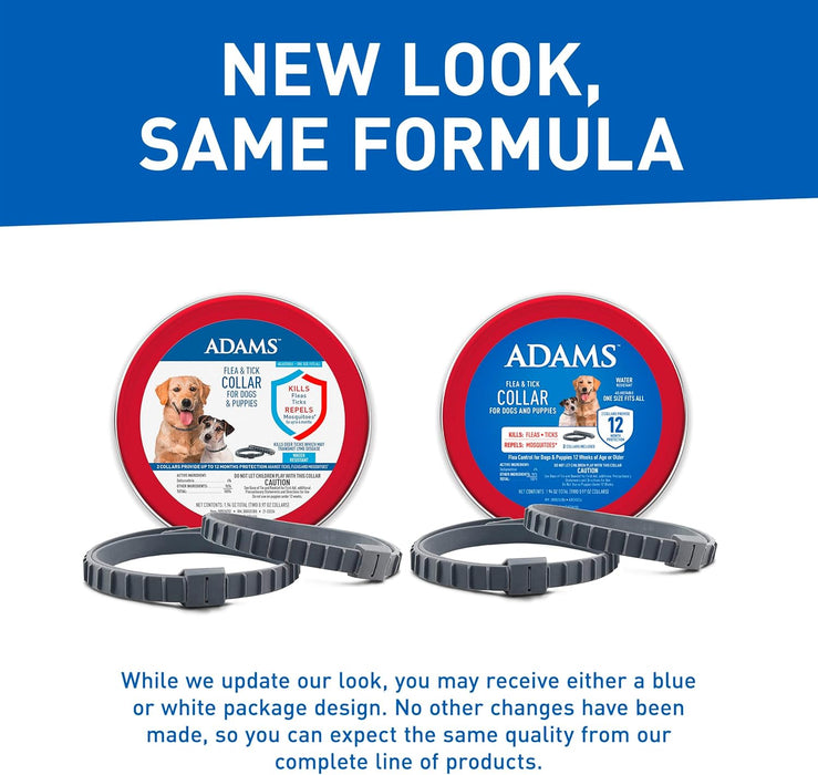 ADAMS Flea & Tick Collar for Dogs & Puppies, 2 Pack, 12 Months Protection, Adjustable One Size Collar Fits All Dogs 12 Weeks & Older - FAAAL - Ons Size Fits All - 2 - 4