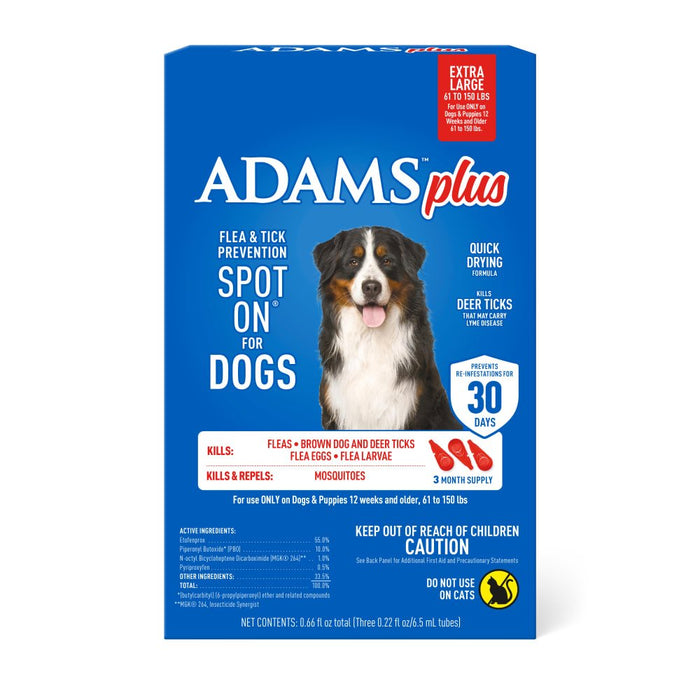 ADAMS Plus Flea & Tick Prevention Spot On for Dogs - FAAAP - X - Large Dogs 61 to 150 lbs - 3 pk (3 Month Supply) - 1