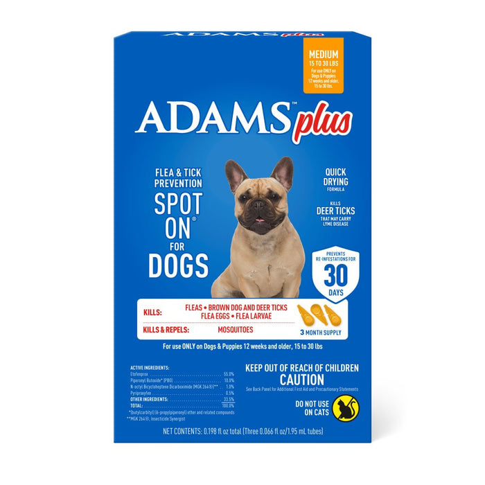 ADAMS Plus Flea & Tick Prevention Spot On for Dogs - FAAAR - Medium Dogs 15 to 30 lbs - 3 pk (3 Month Supply) - 10