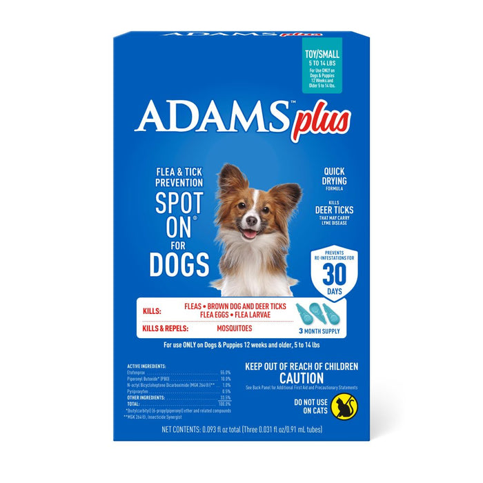 ADAMS Plus Flea & Tick Prevention Spot On for Dogs - FAAAS - Small Dog 5 to 14 lbs - 3 pk (3 Month Supply) - 4