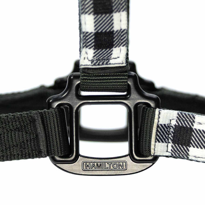 Adjustable 1" Nylon Plaid Horse Halter, Average Size, White/Black Plaid - MBTD - White / Black with Plaid - 1"W (Adjusts 8 - 11) - 1 - 2