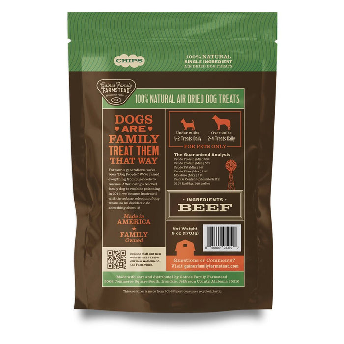 Air - Dried All Natural Single Ingredient Dog Treats – Beef, Chicken, Elk, Sweet Potato & Turkey Tendon, Grain - Free, High Protein, Made in USA - GFFA1 - Beef - 6oz - 3