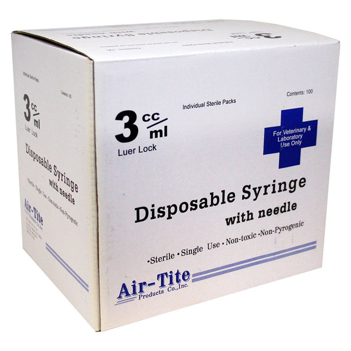 Air - Tite Luer Lock Syringes with Needles, 100 Count - 01101AT-3X22X1LL - 3cc LL with 22 g x 1" - 3