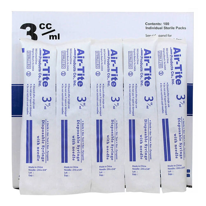 Air - Tite Luer Slip Syringes with Needles, 100 Count - 01101AT-3X22X3-4LS - 3cc LS with 22 g x 3/4" - 4