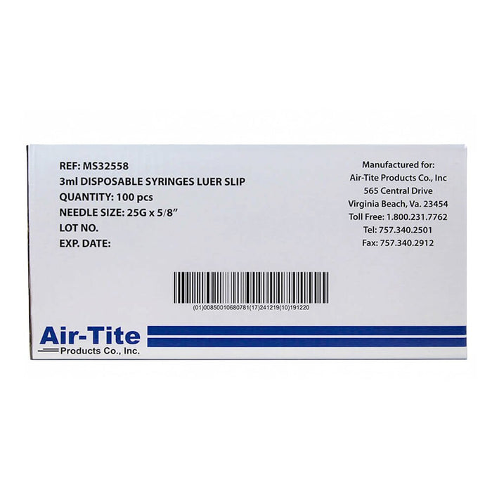 Air - Tite Luer Slip Syringes with Needles, 100 Count - 01101AT-3X22X3-4LS - 3cc LS with 22 g x 3/4" - 6