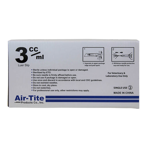 Air - Tite Luer Slip Syringes with Needles, 100 Count - 01101AT-3X22X3-4LS - 3cc LS with 22 g x 3/4" - 2