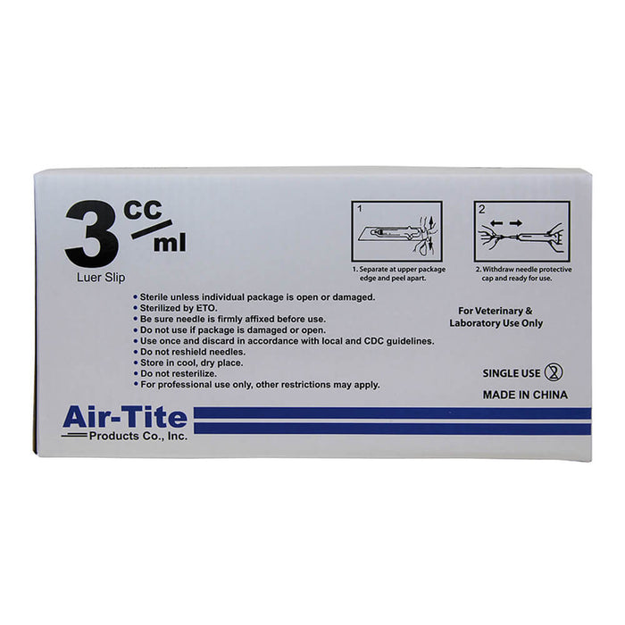 Air - Tite Luer Slip Syringes with Needles, 100 Count - 01101AT-3X22X3-4LS - 3cc LS with 22 g x 3/4" - 2