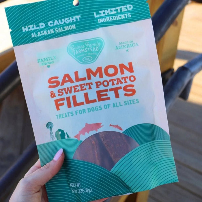 All Natural Meat & Sweet Potato Fillets Dog Treats – Limited Ingredient, Made in USA - GFFR - 8 oz - Salmon and Sweet Potato - 11