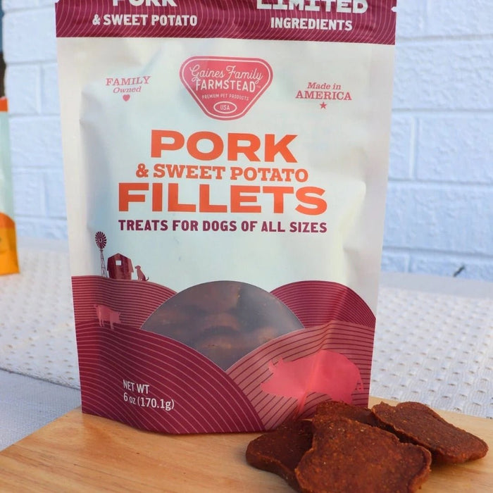 All Natural Meat & Sweet Potato Fillets Dog Treats – Limited Ingredient, Made in USA - GFFV - 6 oz - Pork and Sweet Potato - 22