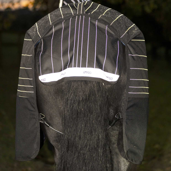 Amigo 1200 Denier FieldSafe Reflectech Plus Turnout Blanket for Horses, 250 grams - FOXA1 - Black - 72" - 8