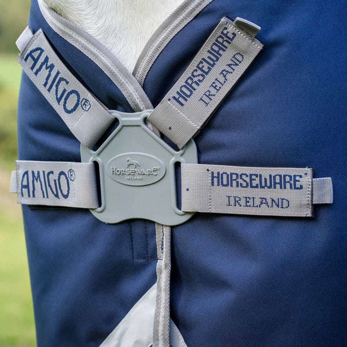 Amigo 1200D FieldSafe Plus Horse Turnout Blanket - Safety Surcingles, Reflective Strips & 250g Insulation - FOXP - Navy - 66" - 3