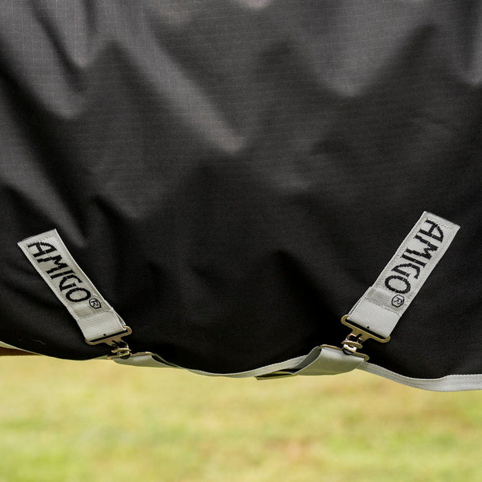 Amigo Ripstop 900D Quarter Horse Plus Turnout Blanket - 200g Medium Weight, Waterproof with Detachable Hood - FOXBE - Black / White Trim - 68" - 3