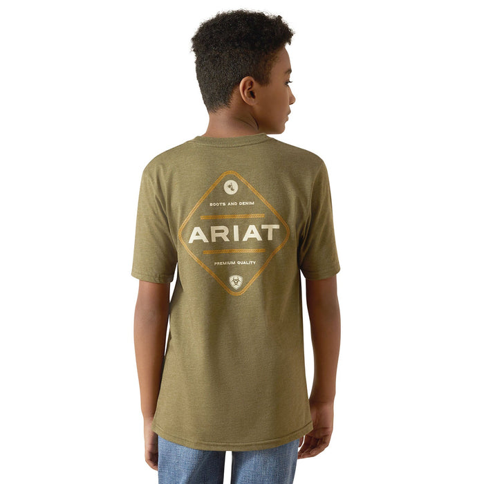 Ariat Boys Short Sleeve Tee - AI8NB - Roped Diamond - Military Heather - XSmall - 10