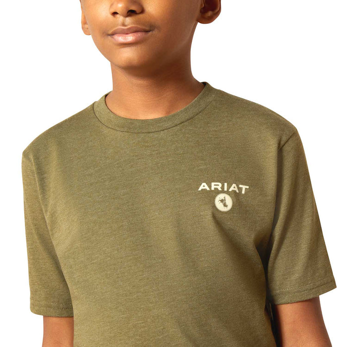Ariat Boys Short Sleeve Tee - AI8NB - Roped Diamond - Military Heather - XSmall - 12