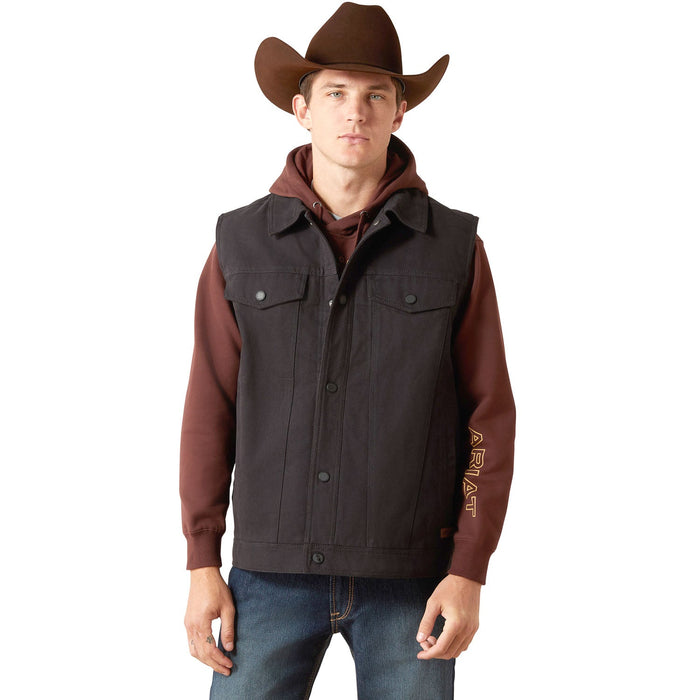 Ariat Men's Canvas Rancher Vest – Insulated Flannel - Lined Western Outdoor Vest - AIBB5 - Black - Small - 1