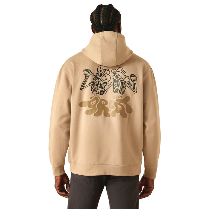 Ariat Mens Drinking Buddies Graphic Hoodie – Relaxed Fit Brushed Fleece Pullover - AIBAS - Beige - Small - 1