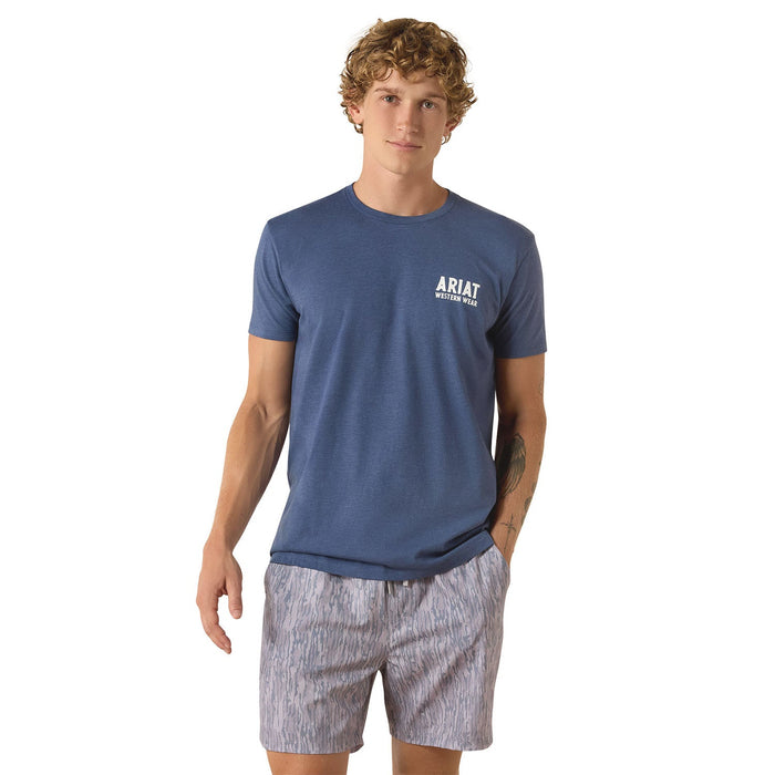 Ariat Mens Outline Shop Short Sleeve Shirt, Navy Western Wear - AI9CW - Navy Heather - Small - Each - 3