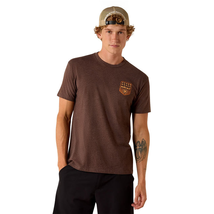 Ariat Mens Patriotic Badge Short Sleeve Shirt, 100% Cotton Unisex Top - AI9DU - Brown - Small - Each - 7