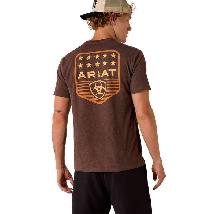 Ariat Mens Patriotic Badge Short Sleeve Shirt, 100% Cotton Unisex Top - AI9DU - Brown - Small - Each - 5