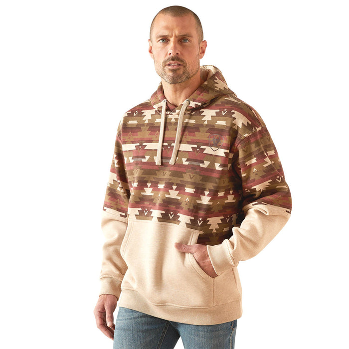Ariat Mens Print Hoodie - AI8HG - Oatmeal Southwest - Small - Each - 10