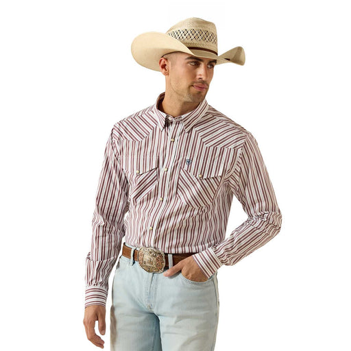 Ariat Men's Pro Series Fitted Long Sleeve Western Shirt with Snap Closure - AI9FD - White Stripe - Small - 1 ct - 1