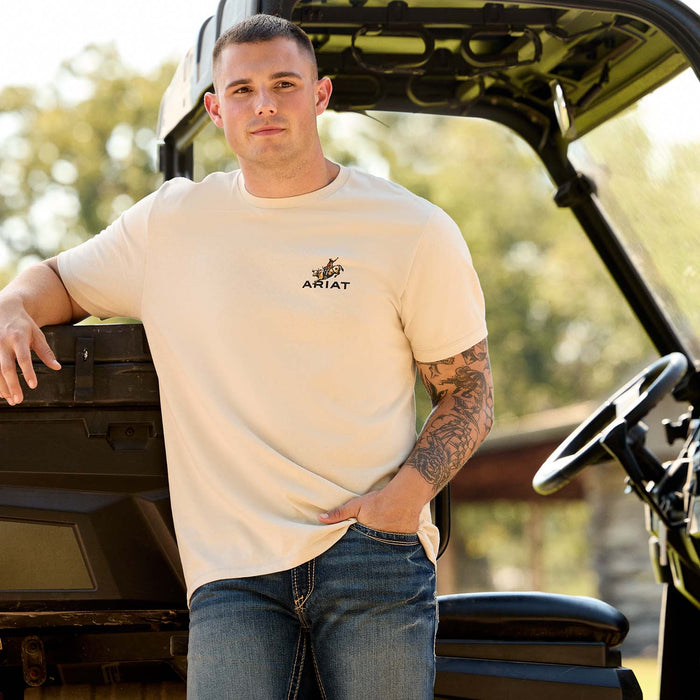 Ariat Mens Short Sleeve Shirt, Ride Em Cowboy Western Graphic Tee - AI9DG - Tan - Small - Each - 6