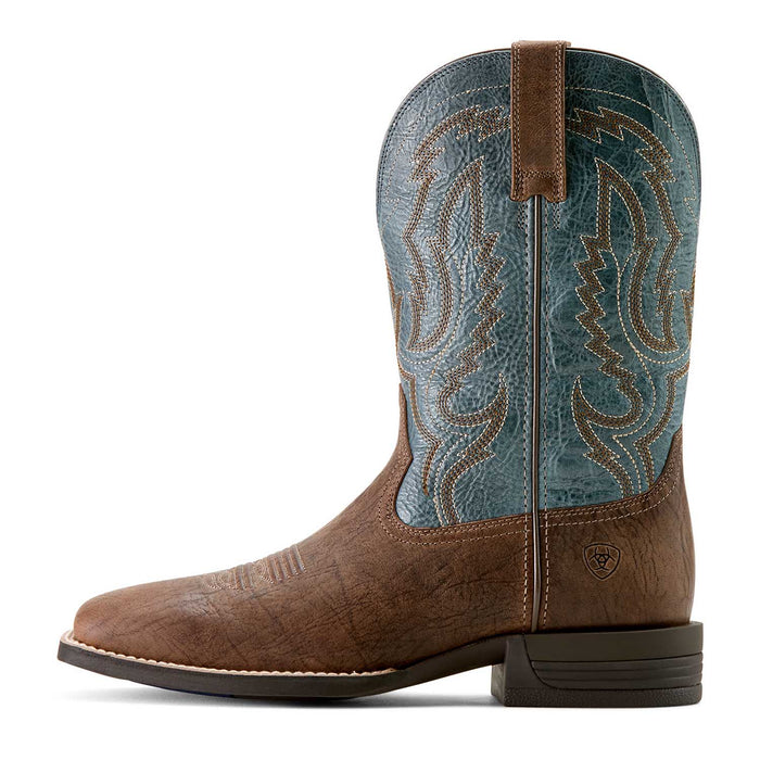 Ariat Mens Steadfast Wide Square Toe Leather Cowboy Boot – Comfortable All - Day Western Work Boot - AIBK7 - Brown with Baby Blue - 8 D - 4