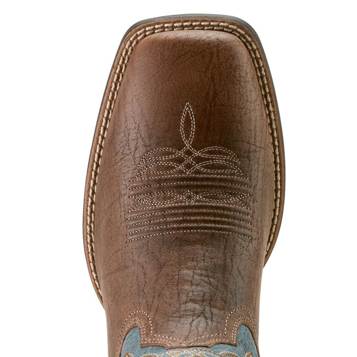 Ariat Mens Steadfast Wide Square Toe Leather Cowboy Boot – Comfortable All - Day Western Work Boot - AIBK7 - Brown with Baby Blue - 8 D - 6