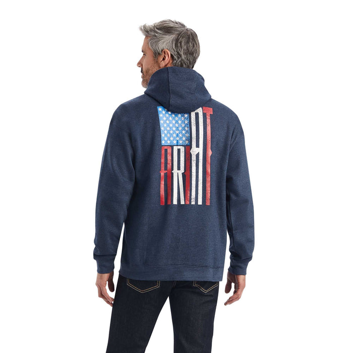 Ariat Men's US of A Sweatshirt Hoodie, Navy Heather - Jeffers - Men > Men's Clothing > Men's Jackets & Outerwear