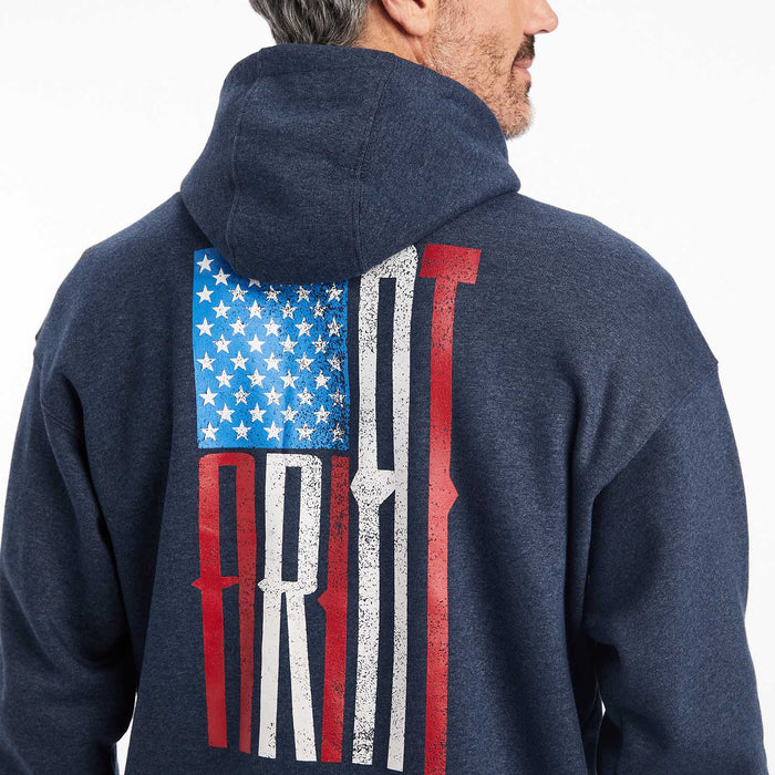 Ariat Men's US of A Sweatshirt Hoodie, Navy Heather - Jeffers - Men > Men's Clothing > Men's Jackets & Outerwear