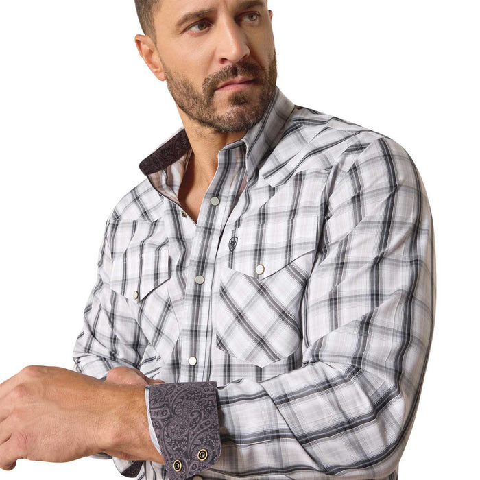 Ariat Men's Wrinkle - Free Fitted Snap Button Long Sleeve Shirt - AI9J4 - White Plaid - Small - 1 ct - 3