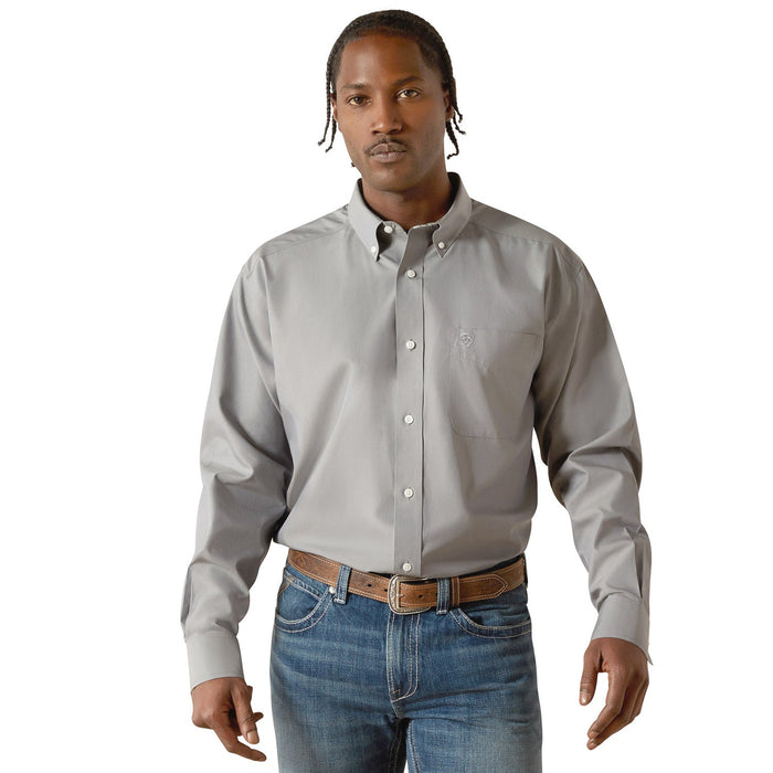 Ariat Mens Wrinkle Free Solid Classic Fit Long Sleeve Shirt - AI8GE - Solid Grey - Small - Each - 1