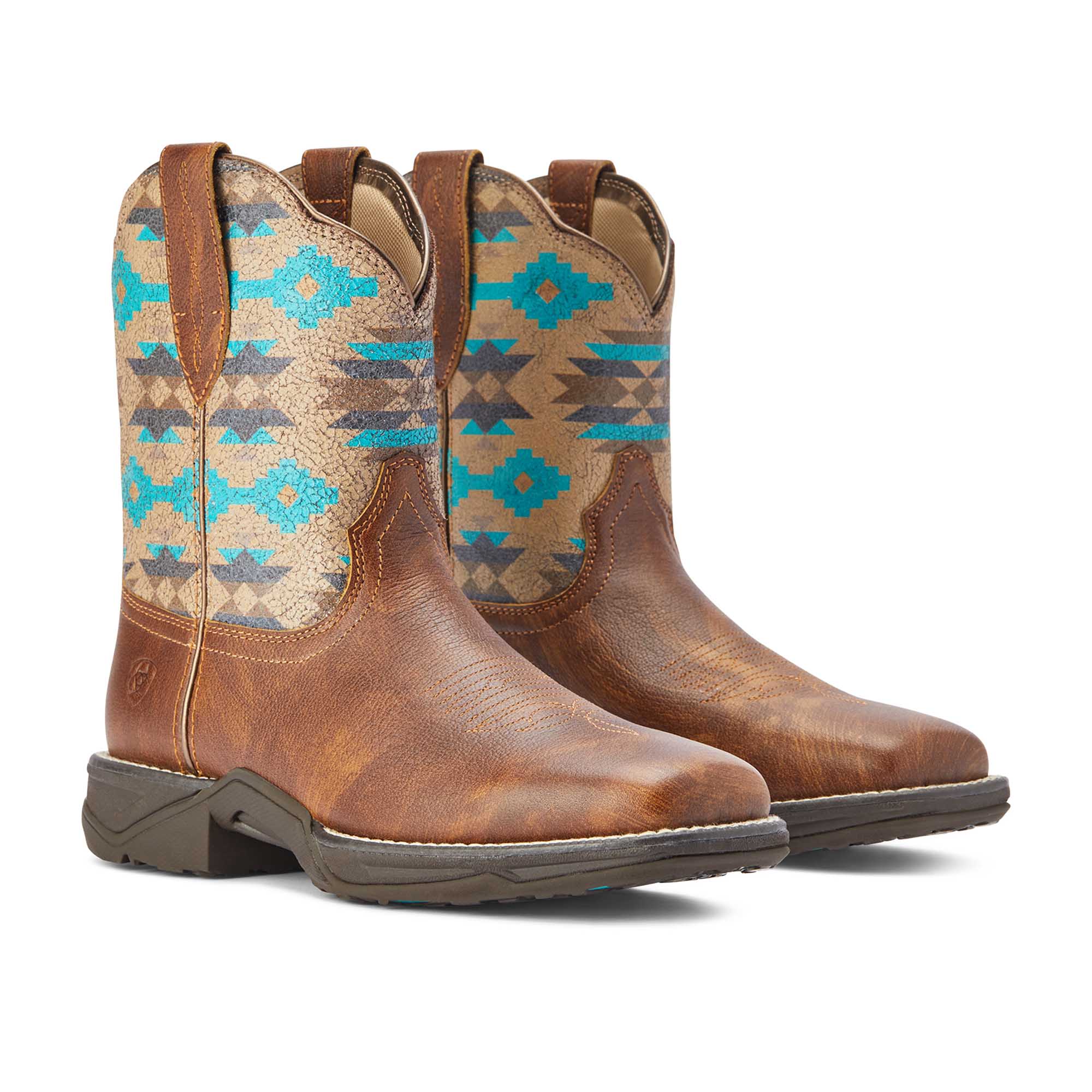 Ariat Womens Anthem Shortie Savannah Boot, Taupe and Turquoise