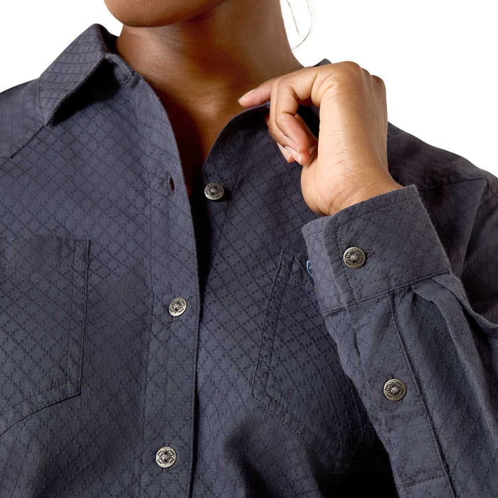 Ariat Women’s Billie Jean Relaxed - Fit Western Shirt - AIBPR - Ombre Blue Dobby - XSmall - 3