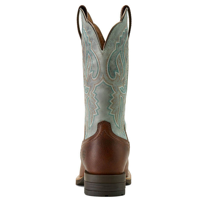 Ariat Womens Hybrid Ranchwork Wide Square Toe Leather Western Work Boot - AIBJV - Peanut/Worn Denim with Brown - 6 - 5