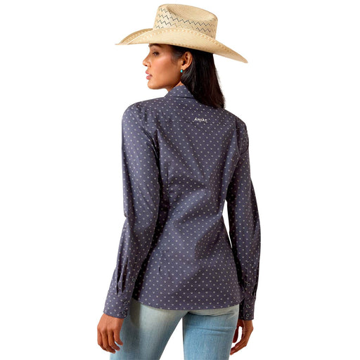 Ariat Women's Kirby Long Sleeve Collared Button - Down Shirt – Rider - Tested Stretch Poplin Equestrian Top - AIBNS - Blue Horseshoe - XSmall - 2