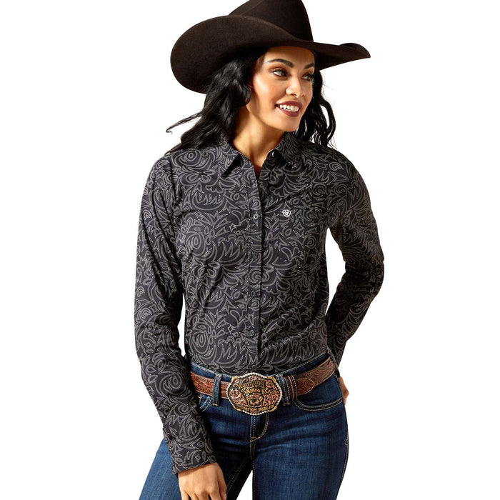Ariat Women's Kirby Wrinkle - Free Long Sleeve Shirt – Figure - Flattering, Equestrian Performance Top - AI8AA - Black - XL - 5