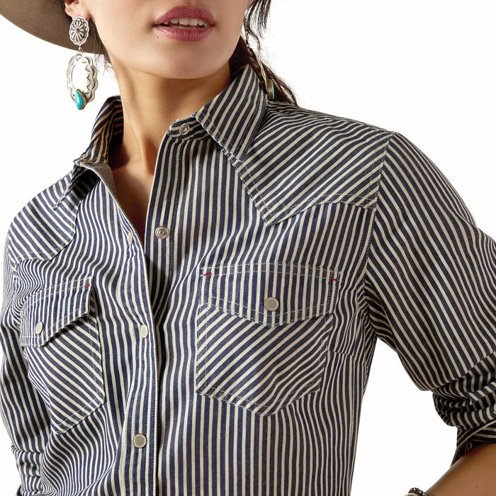 Ariat Women's Railroad Stripe Long Sleeve Shirt - AI578 - Indigo Stripe - Small - 3