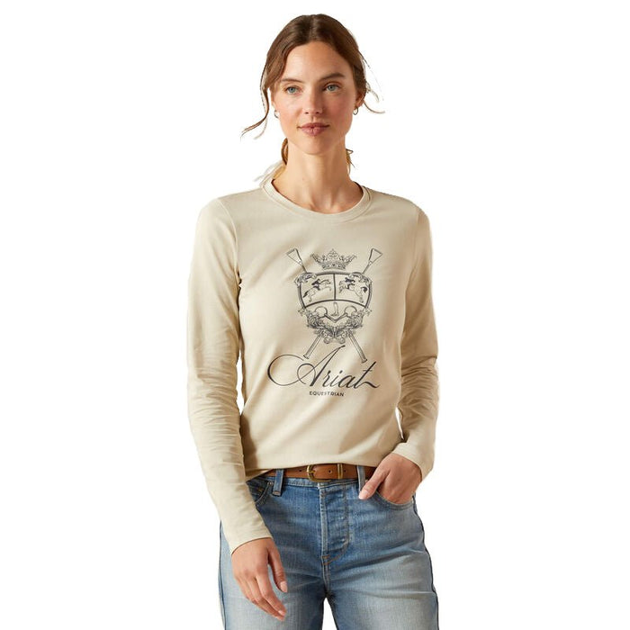 Ariat Women's Ritzy Logo Long Sleeve Tee – Organic Cotton, Stretch, Equestrian Style - AIBEJ - Cream - Xsmall - Each - 1