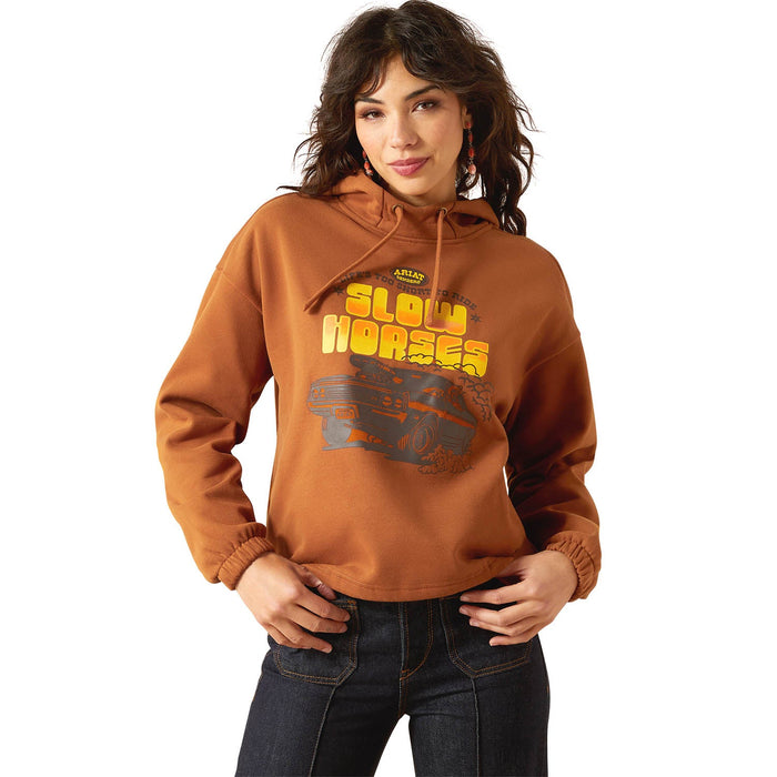 Ariat Womens Sendero "Slow Horses" Graphic Hoodie – Cozy Adjustable Everyday Pullover - AIBGW - Ginger - Small - Each - 1