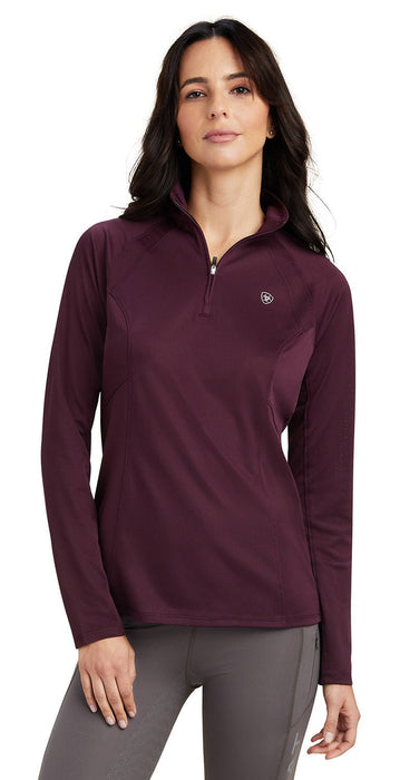 Ariat Womens Sunstopper 2.0 1/4 Zip Long Sleeve Baselayer -  - Small - Mulberry - 10