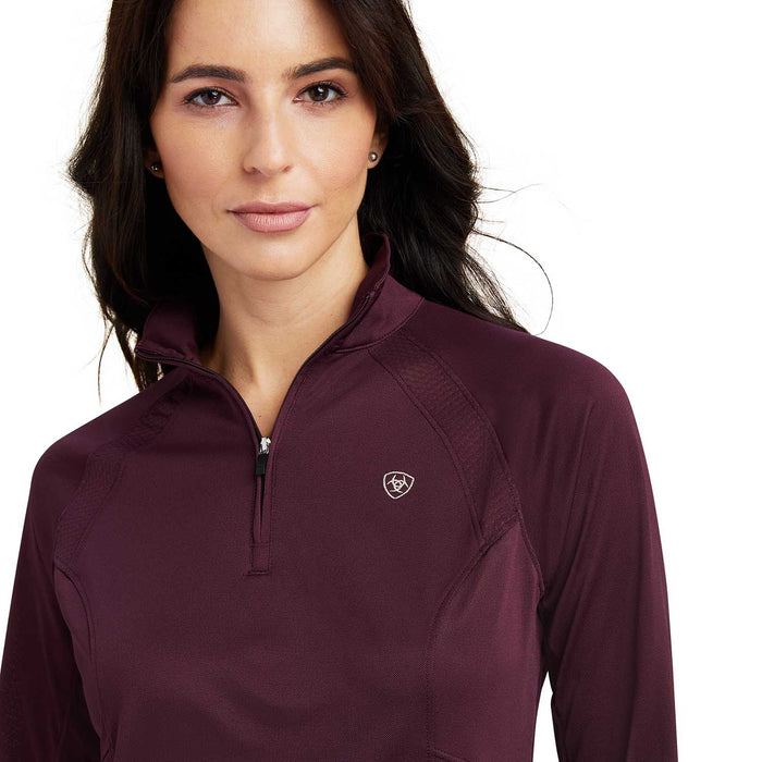 Ariat Womens Sunstopper 2.0 1/4 Zip Long Sleeve Baselayer -  - Small - Mulberry - 12