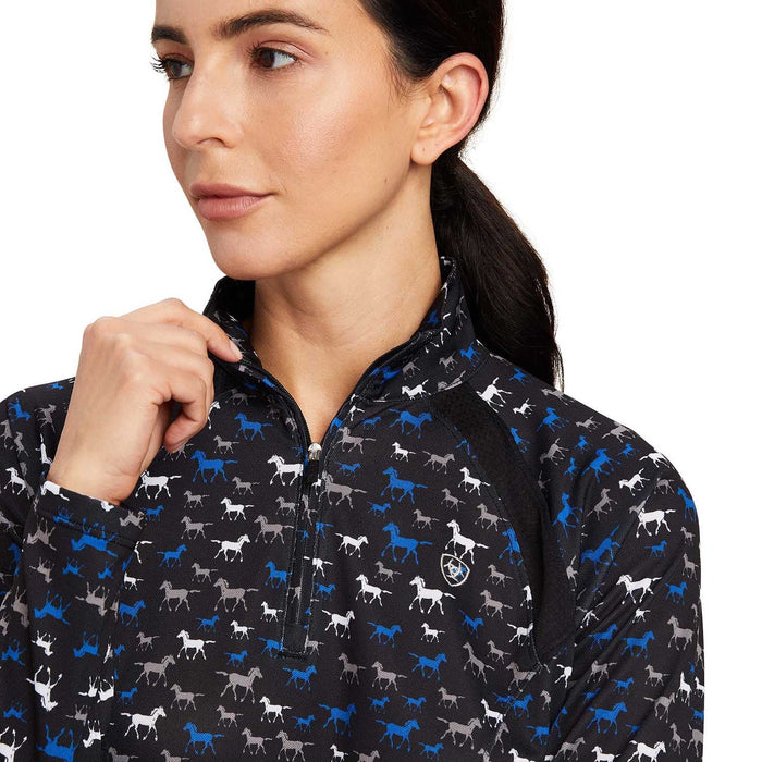 Ariat Womens Sunstopper 2.0 1/4 Zip Long Sleeve Baselayer -  - Small - Black Busy Pont Print - 7