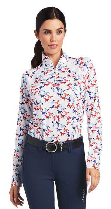 Ariat Womens Sunstopper 2.0 1/4 Zip Long Sleeve Baselayer - AI47C - Small - White Gallop Print - 8