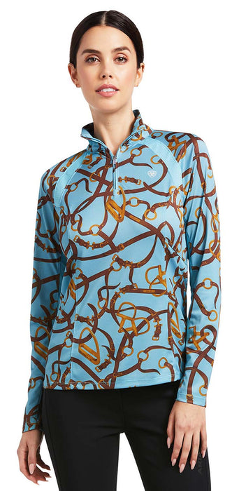 Ariat Womens Sunstopper 2.0 1/4 Zip Long Sleeve Baselayer - AI47N - Small - Blue Bridle Print - 9