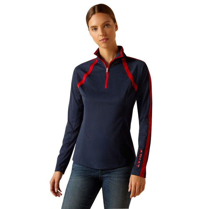 Ariat Women's Sunstopper 3.0 1/4 Zip Baselayer Shirt – High Performance Sun Shirt for Riding - AIBEB - Navy - Xsmall - Each - 1