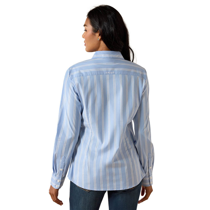 Ariat Women’s Team Kirby Performance Shirt – Stretch Poplin, Athletic Fit - AIBNK - Blue Stripe - XSmall - 2
